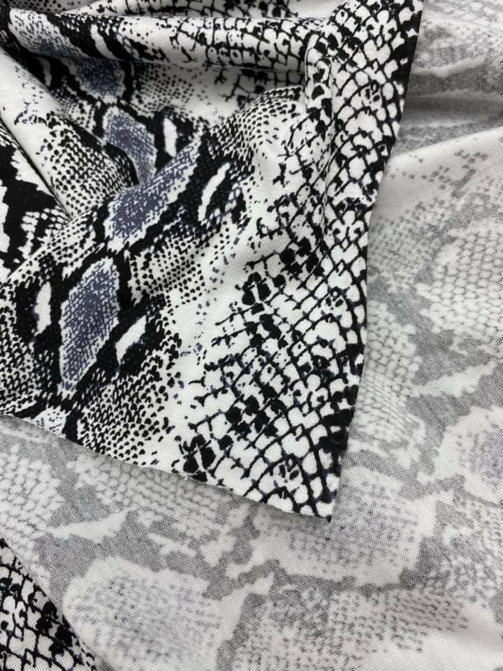 Grey Snakeskin Print Viscose Elastane Fabric