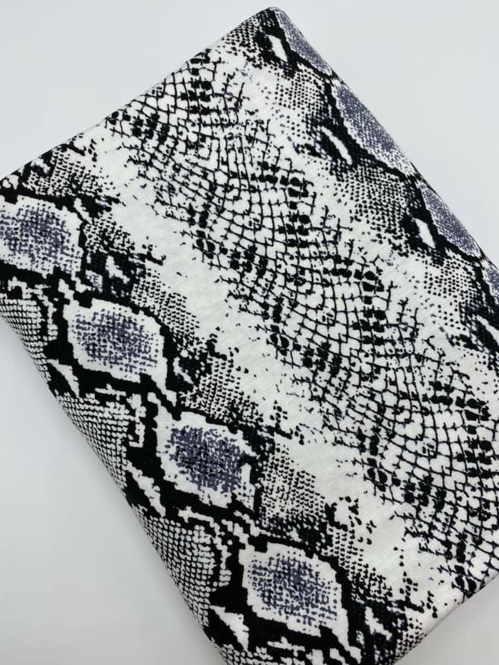 Grey Snakeskin Print Viscose Elastane Fabric