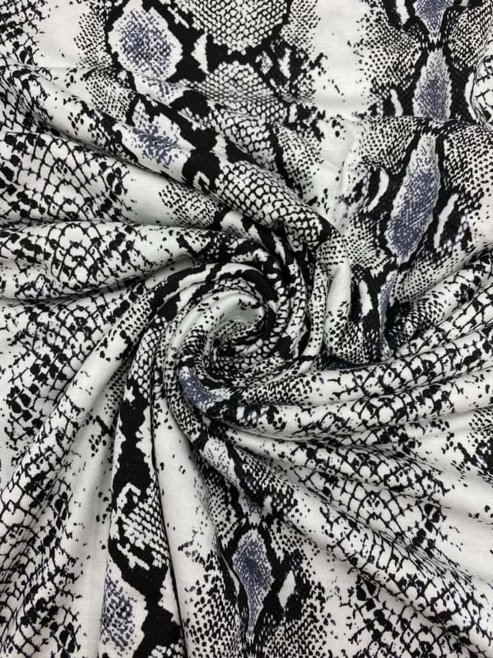 Grey Snakeskin Print Viscose Elastane Fabric