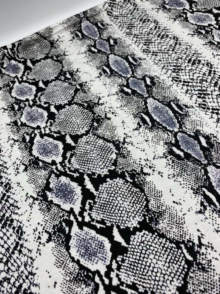 Grey Snakeskin Print Viscose Elastane Fabric