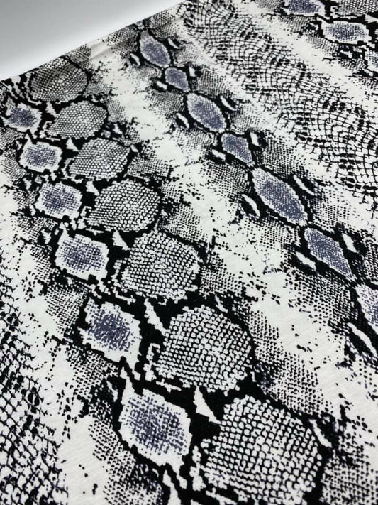 Grey Snakeskin Print Viscose Elastane Fabric