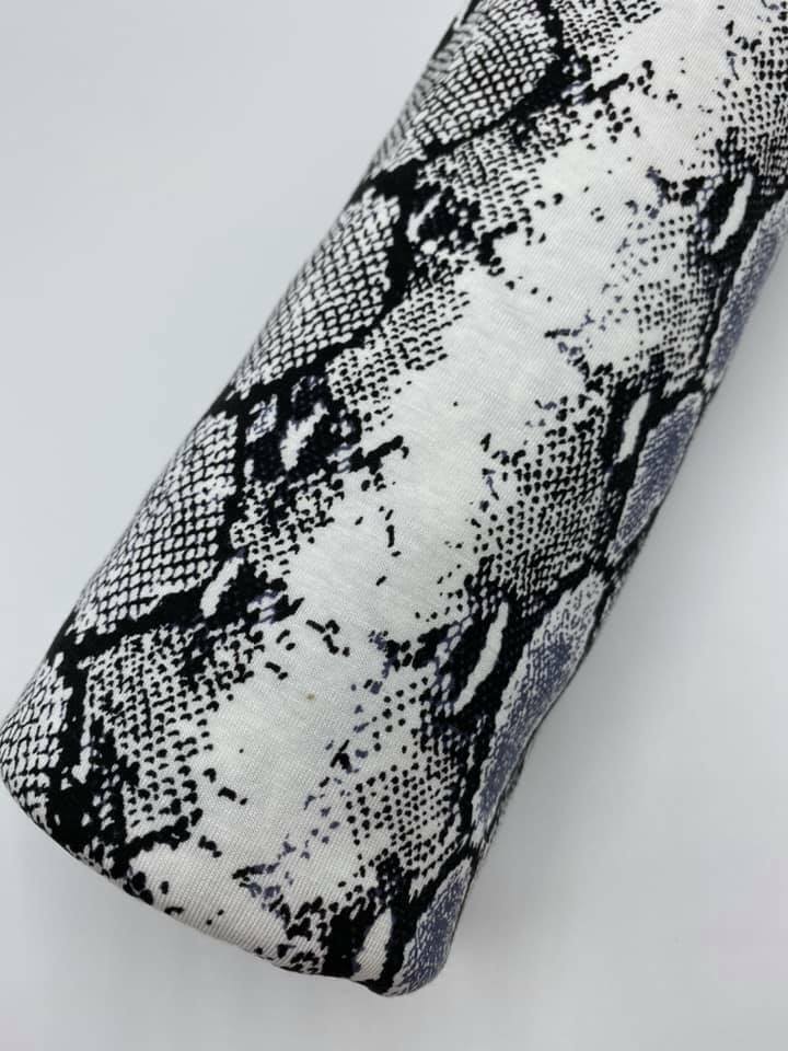 Grey Snakeskin Print Viscose Elastane Fabric
