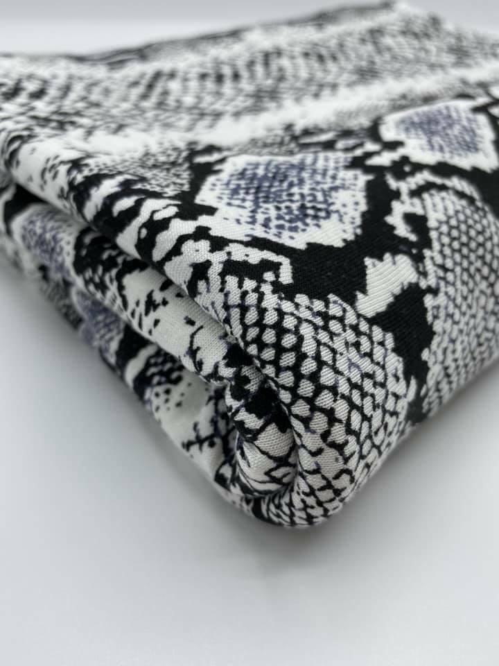 Grey Snakeskin Print Viscose Elastane Fabric