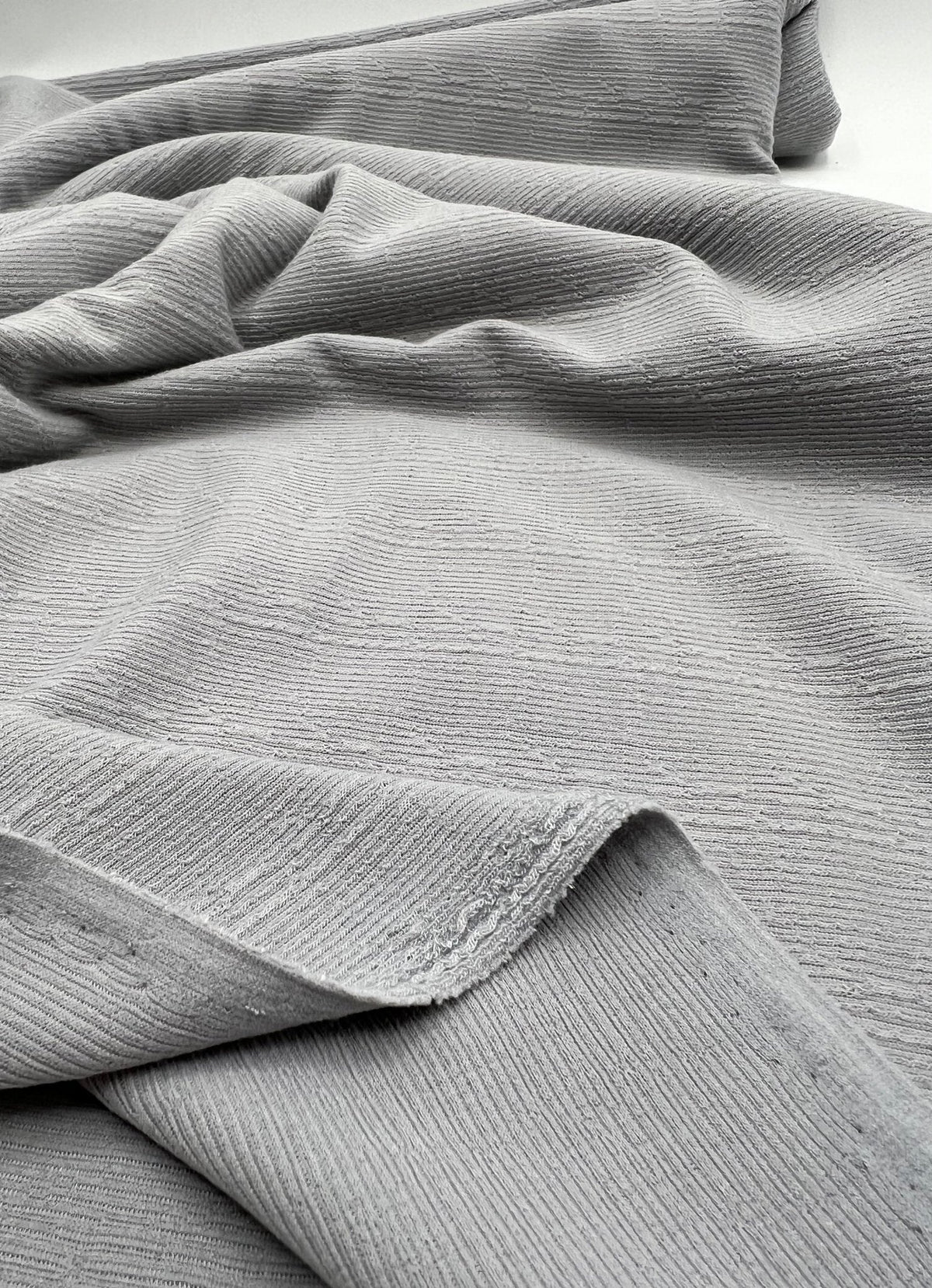 Grey Soft Striped Textured Stretch Fabric