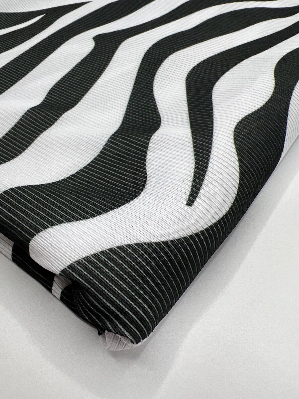 Grey White Animal Print 2X1 Fine Rib Stretch Fabric