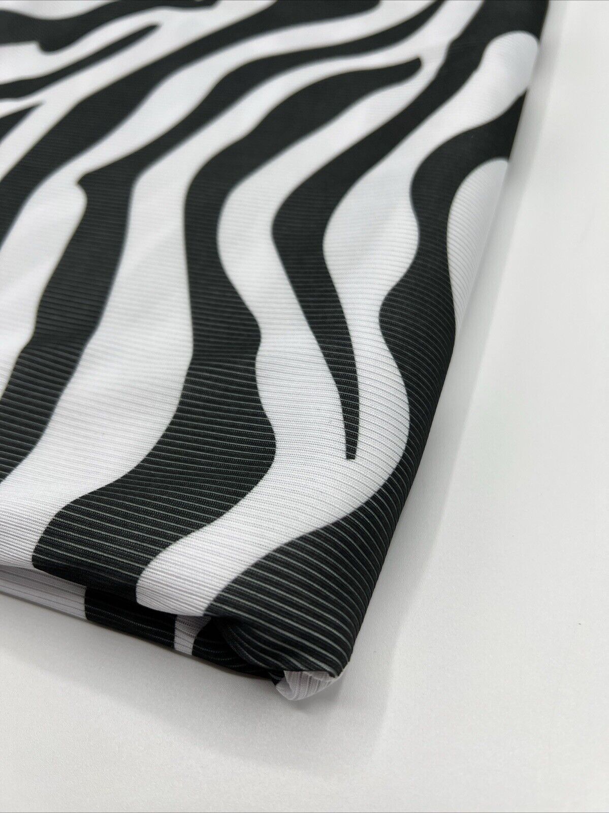 Grey White Animal Print 2X1 Fine Rib Stretch Fabric