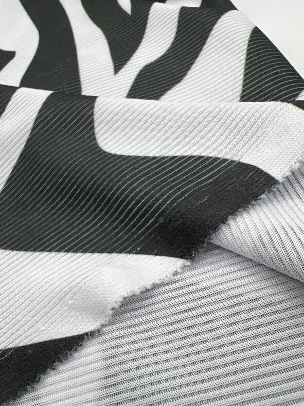 Grey White Animal Print 2X1 Fine Rib Stretch Fabric