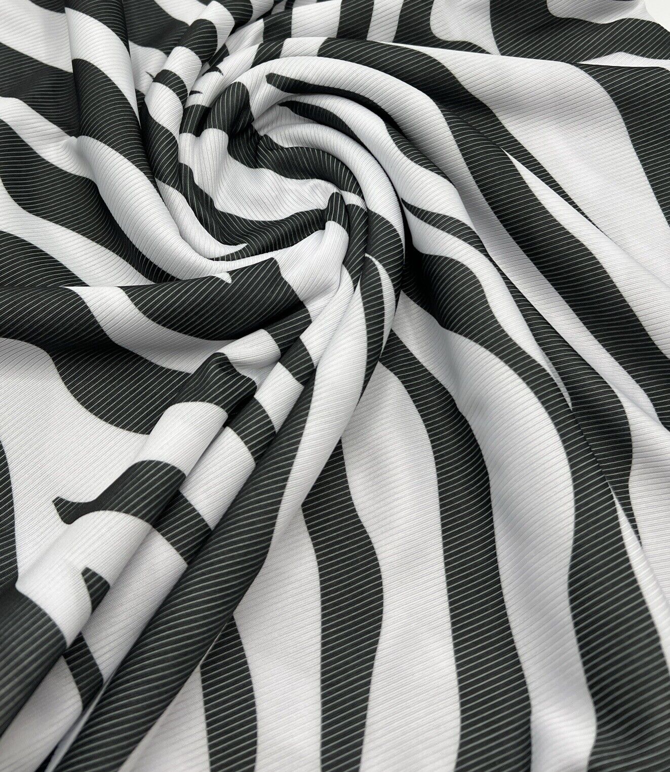 Grey White Animal Print 2X1 Fine Rib Stretch Fabric