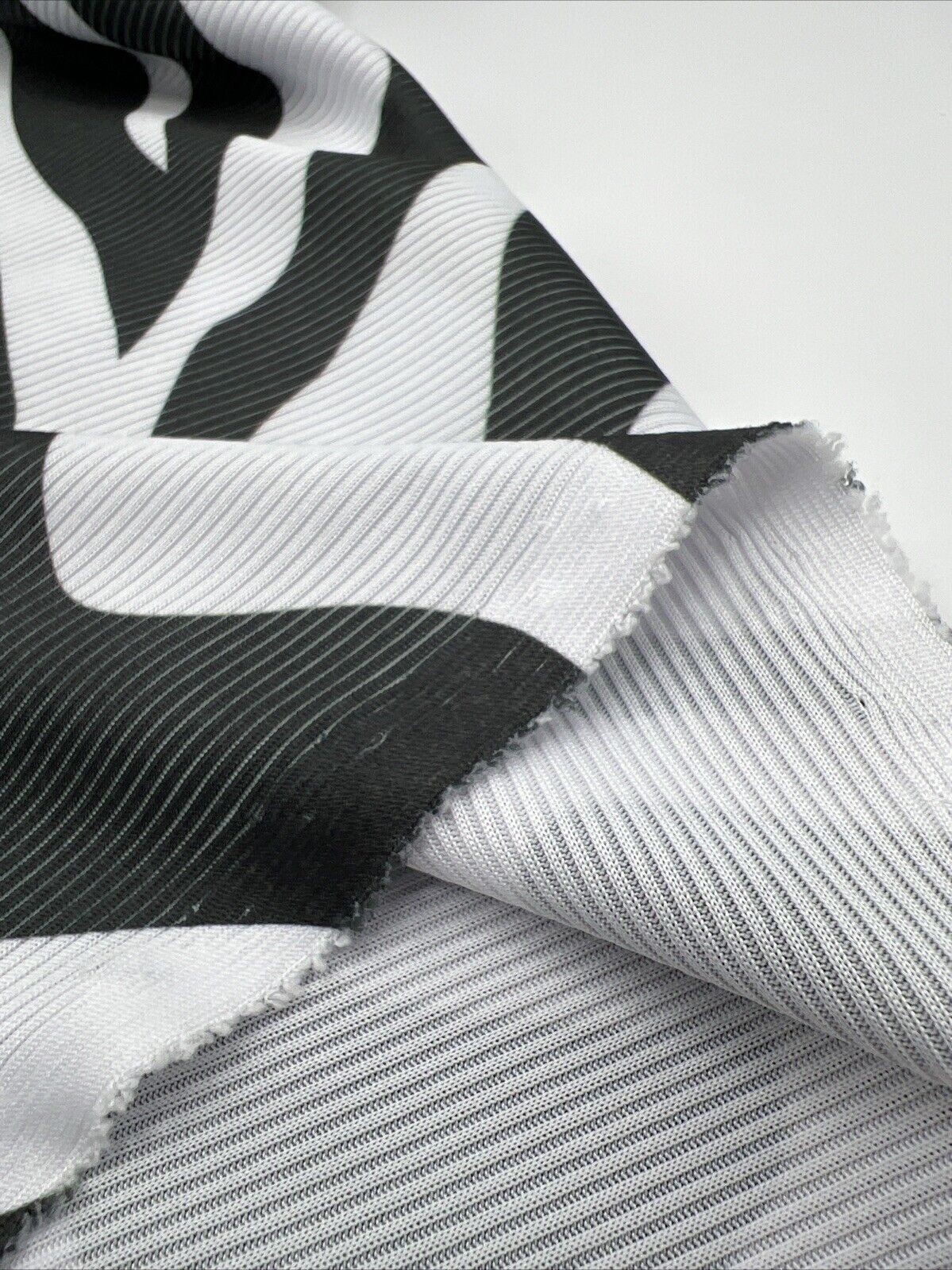 Grey White Animal Print 2X1 Fine Rib Stretch Fabric