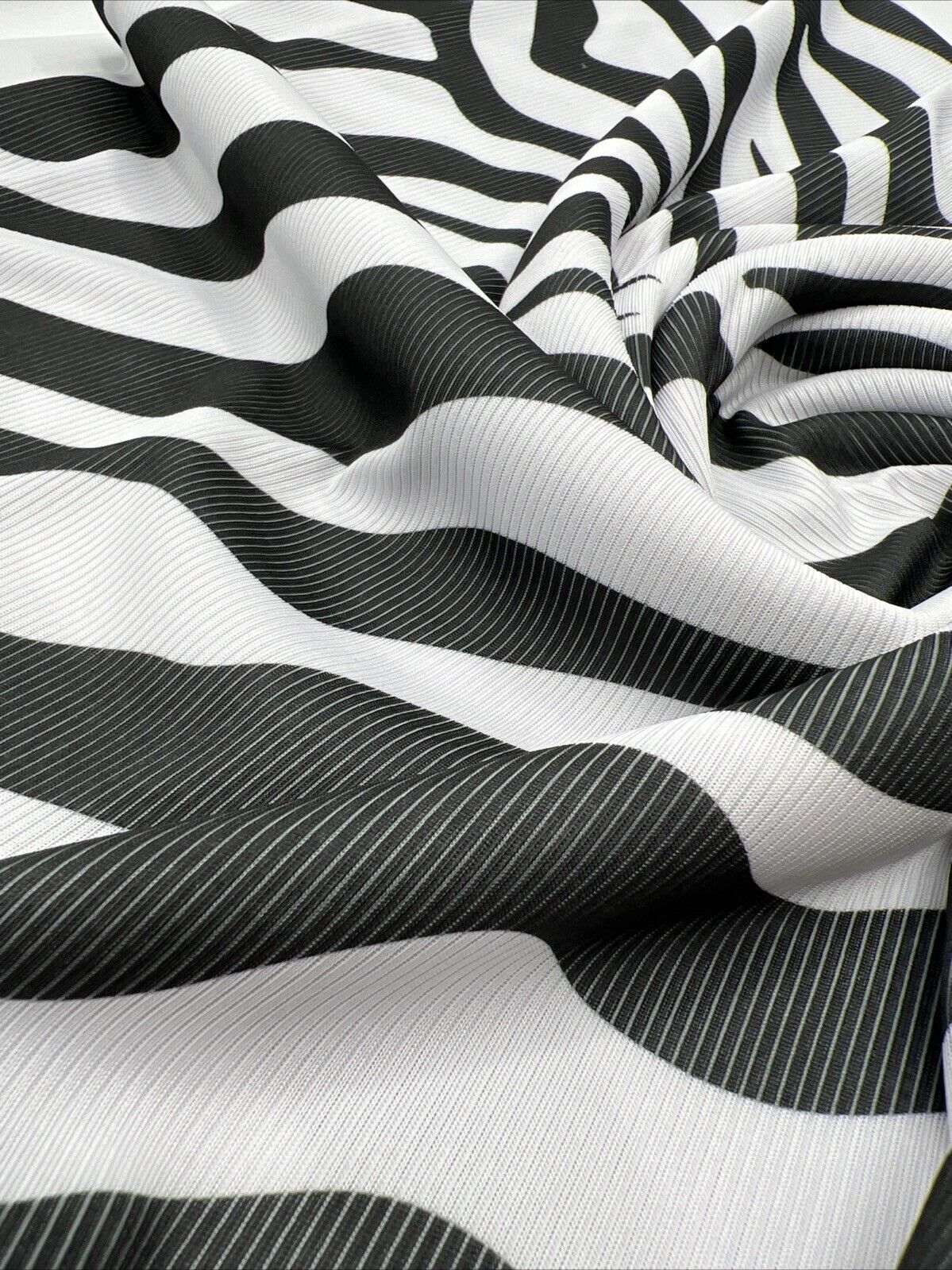 Grey White Animal Print 2X1 Fine Rib Stretch Fabric