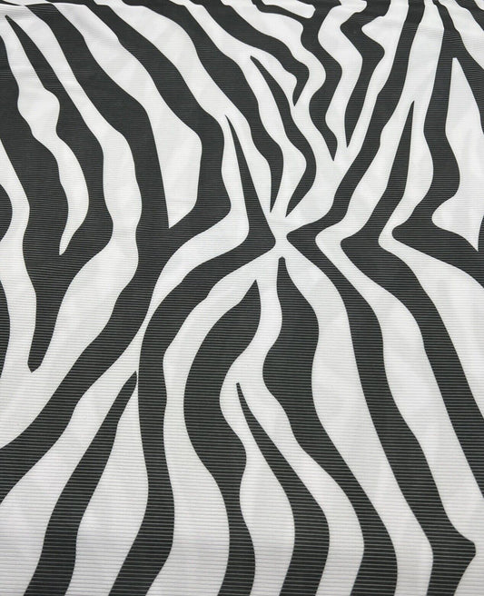 Grey White Animal Print 2X1 Fine Rib Stretch Fabric