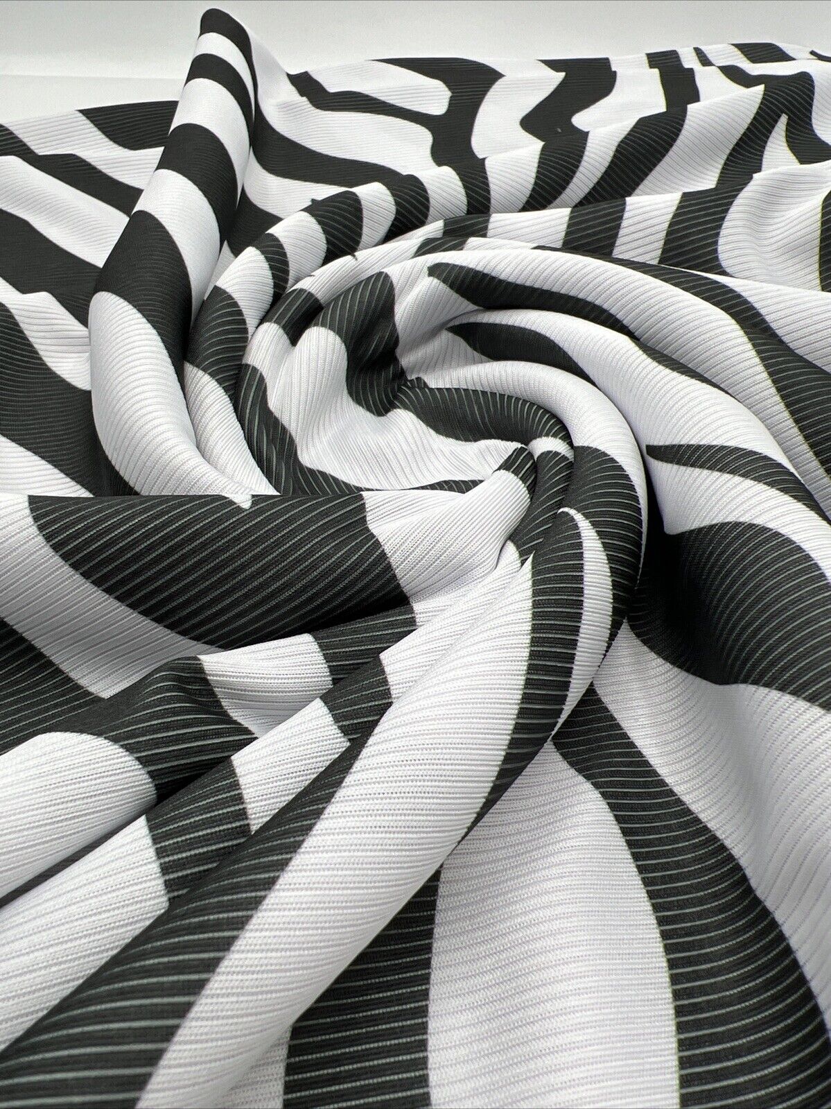 Grey White Animal Print 2X1 Fine Rib Stretch Fabric