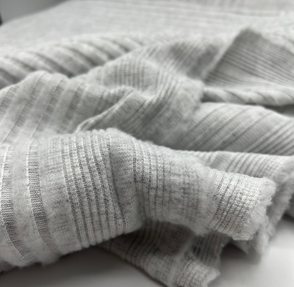 Grey Wide Soft Brushed Cosy Wide Rib Stretch Fabric