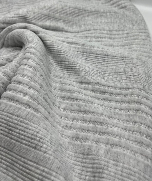 Grey Wide Soft Brushed Cosy Wide Rib Stretch Fabric