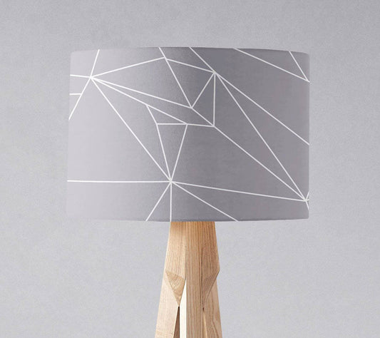 Grey Drum Lampshade, White Geometric Line Design Shade for Table, Floor or Ceiling Pendant Light