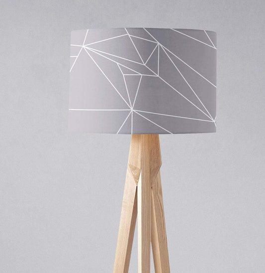 Grey Drum Lampshade, White Geometric Line Design Shade for Table, Floor or Ceiling Pendant Light