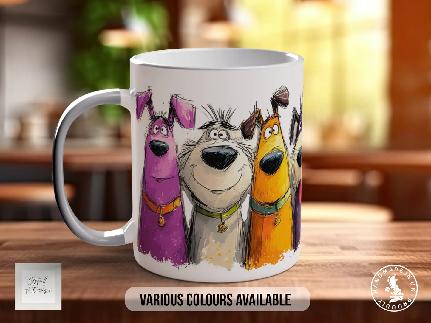 Colourful Dog Crowd Mug | Playful Dog Art | Handmade UK