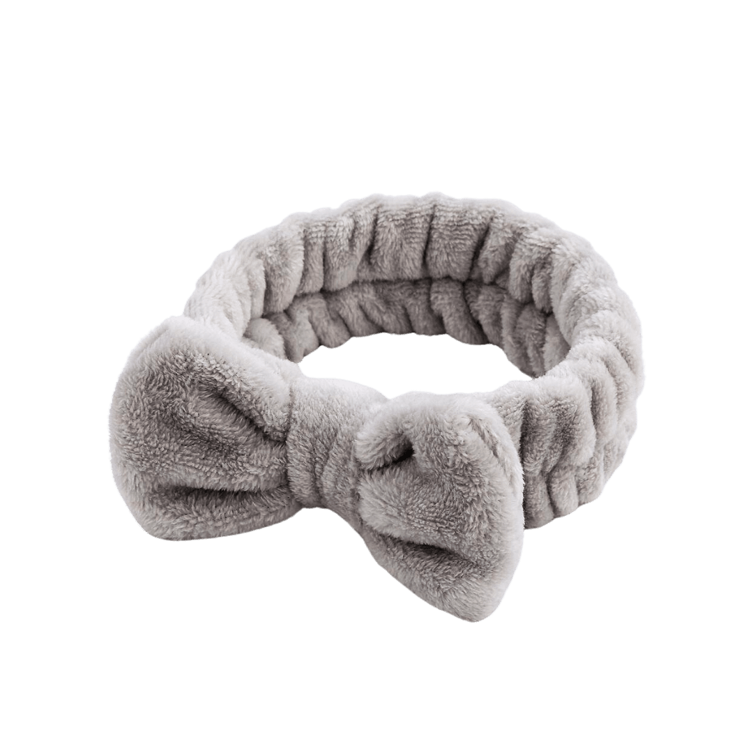 Grey Fluffy Bow Headband - Soft Elastic Makeup Hair Accessory