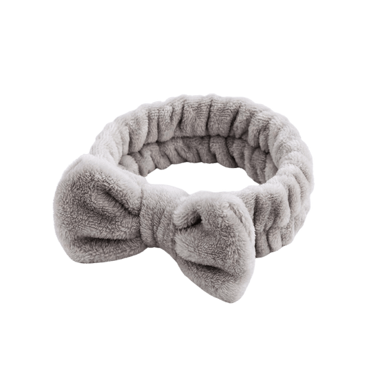 Grey Fluffy Bow Headband - Soft Elastic Makeup Hair Accessory