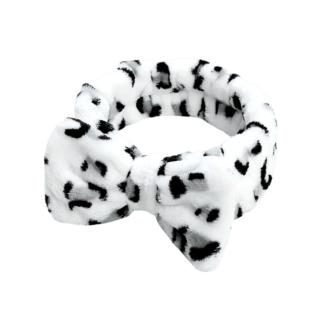 Grey Leopard Print Makeup Headband with Bow - Trendy Beauty Accessory