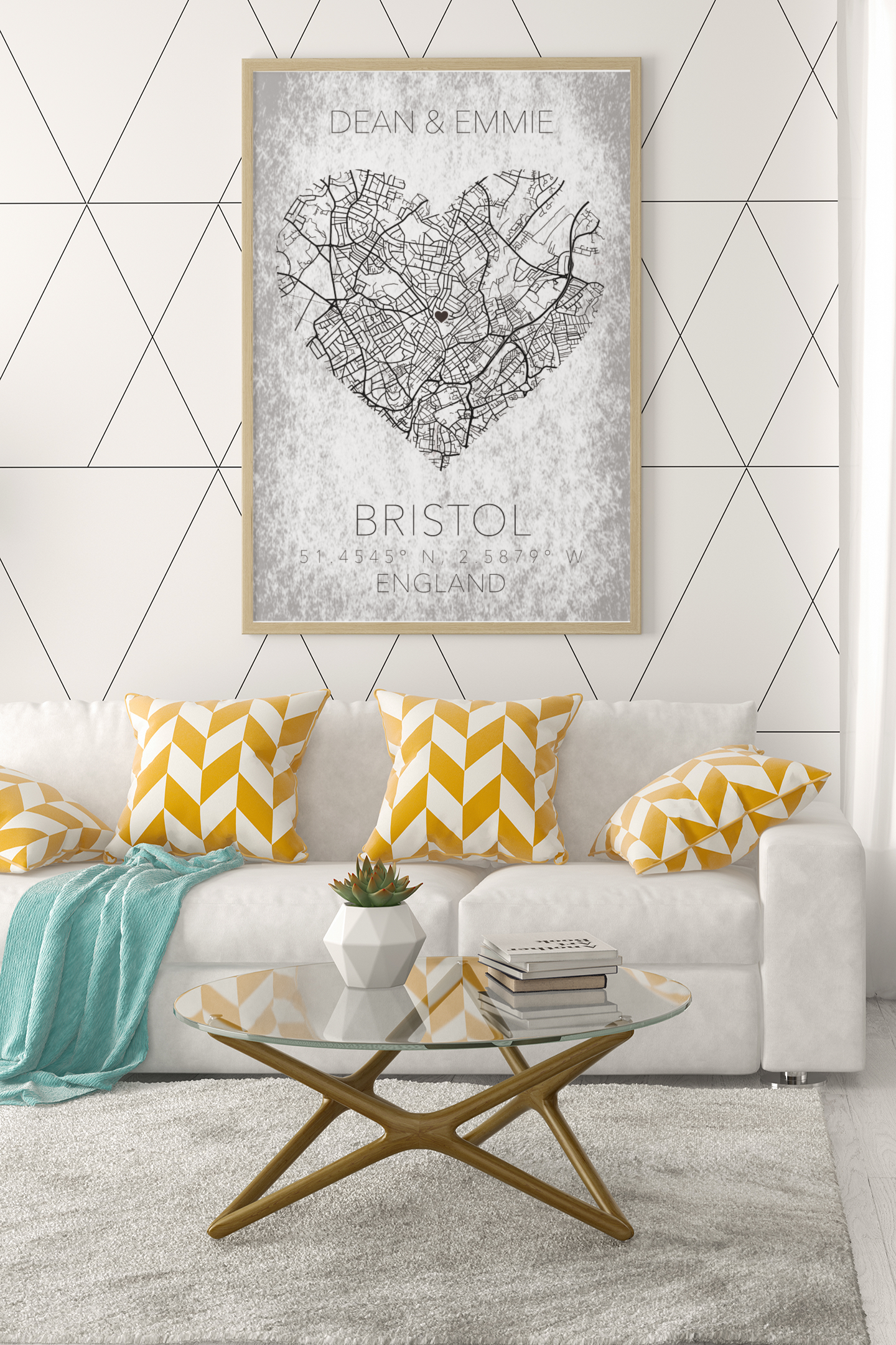 Couples Love Heart Map Any City & Country with Coordinates Personalised Wall Decor Print with 10 New Styles