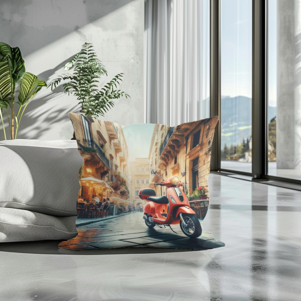Cityscape Scooter Adventure Cotton Cushion