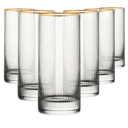 Hayworth Gold Rimmed Highball Glasses - 350ml - Set of 6