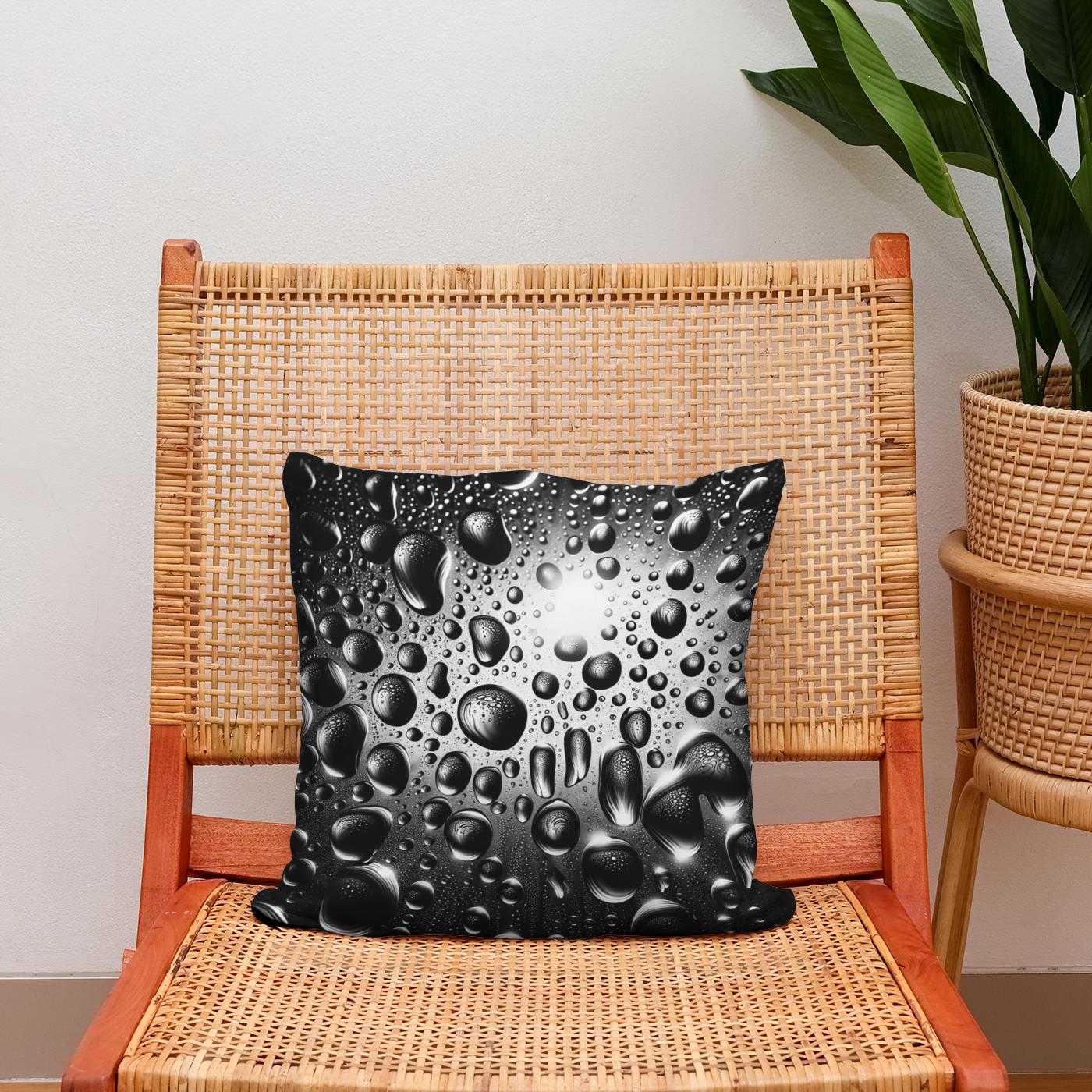 Vivid Raindrops: Glass Reflection Cotton Cushion