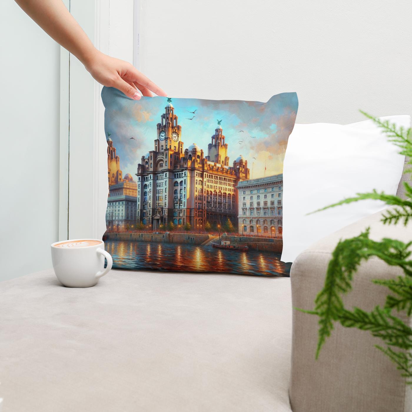 Liverpool Royal Liver Building Dusk Impression Cotton Cushion