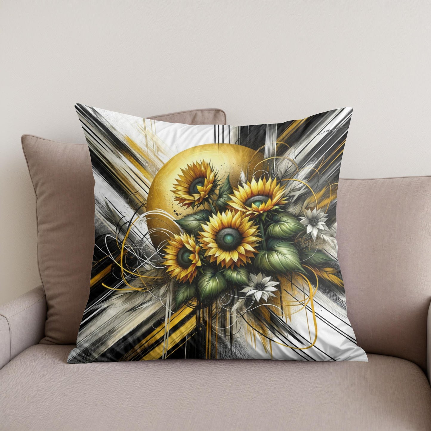 Golden Sunflower Abstract Cotton Cushion