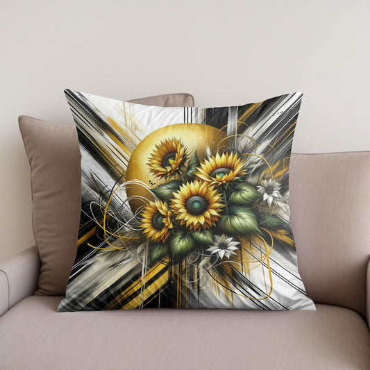 Golden Sunflower Abstract Cotton Cushion