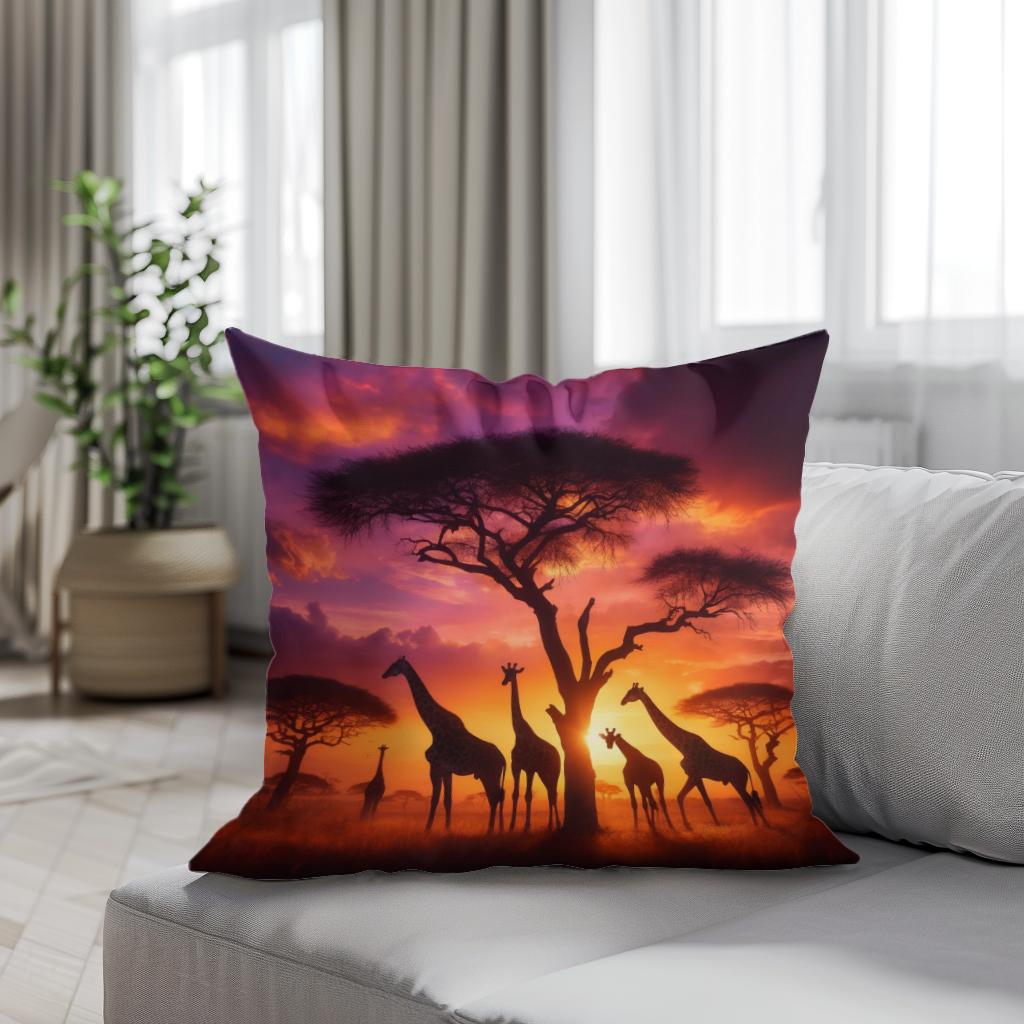 Sunset Giraffes Cotton Cushion