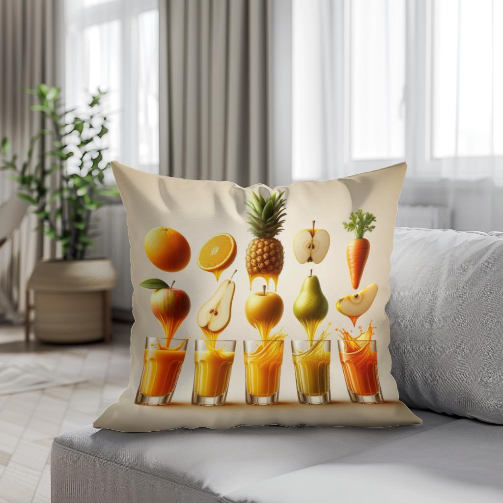 Vibrant Fruit Juice Symphony Cotton Cushion