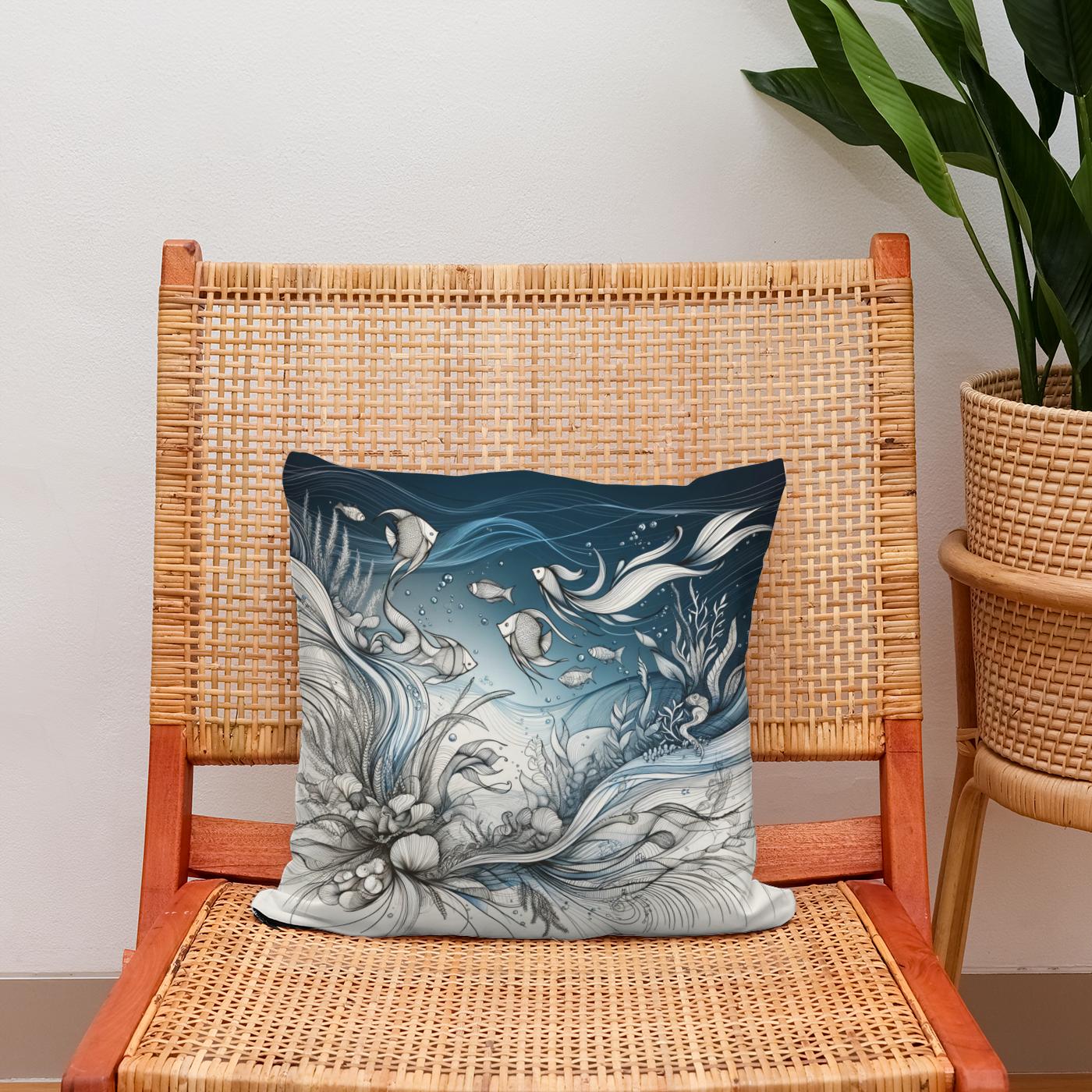 Oceanic Script Elegance Cotton Cushion