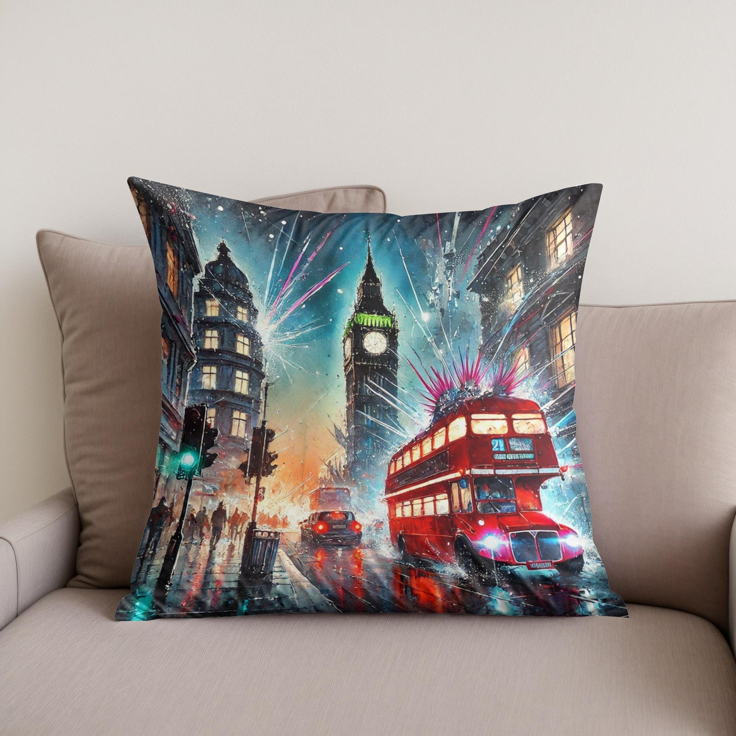 Neon Chaos London Cotton Cushion