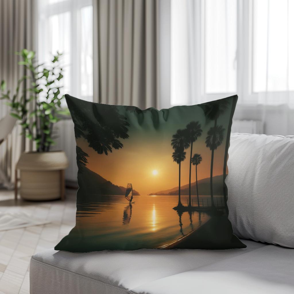 Lakeside Dusk Solitude Cotton Cushion