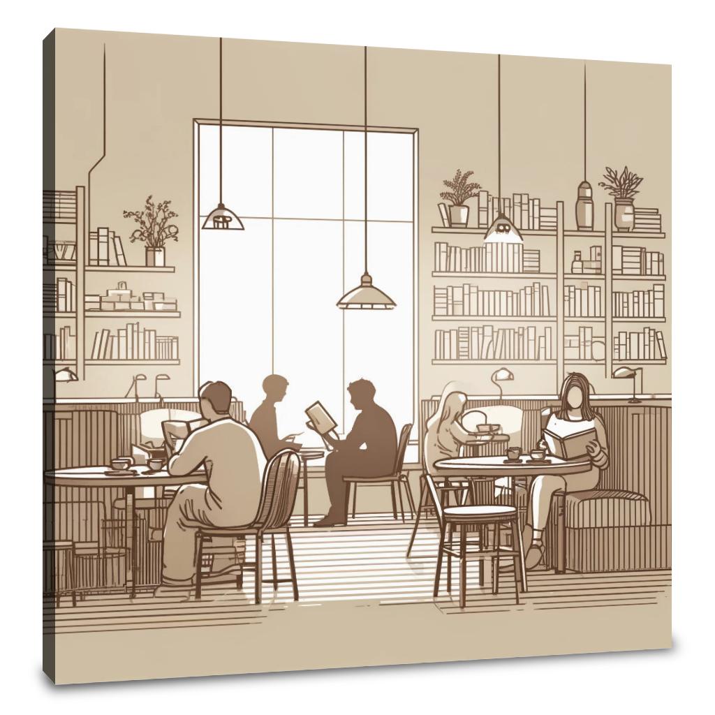 Literary Cafe in Muted Shades Canvas