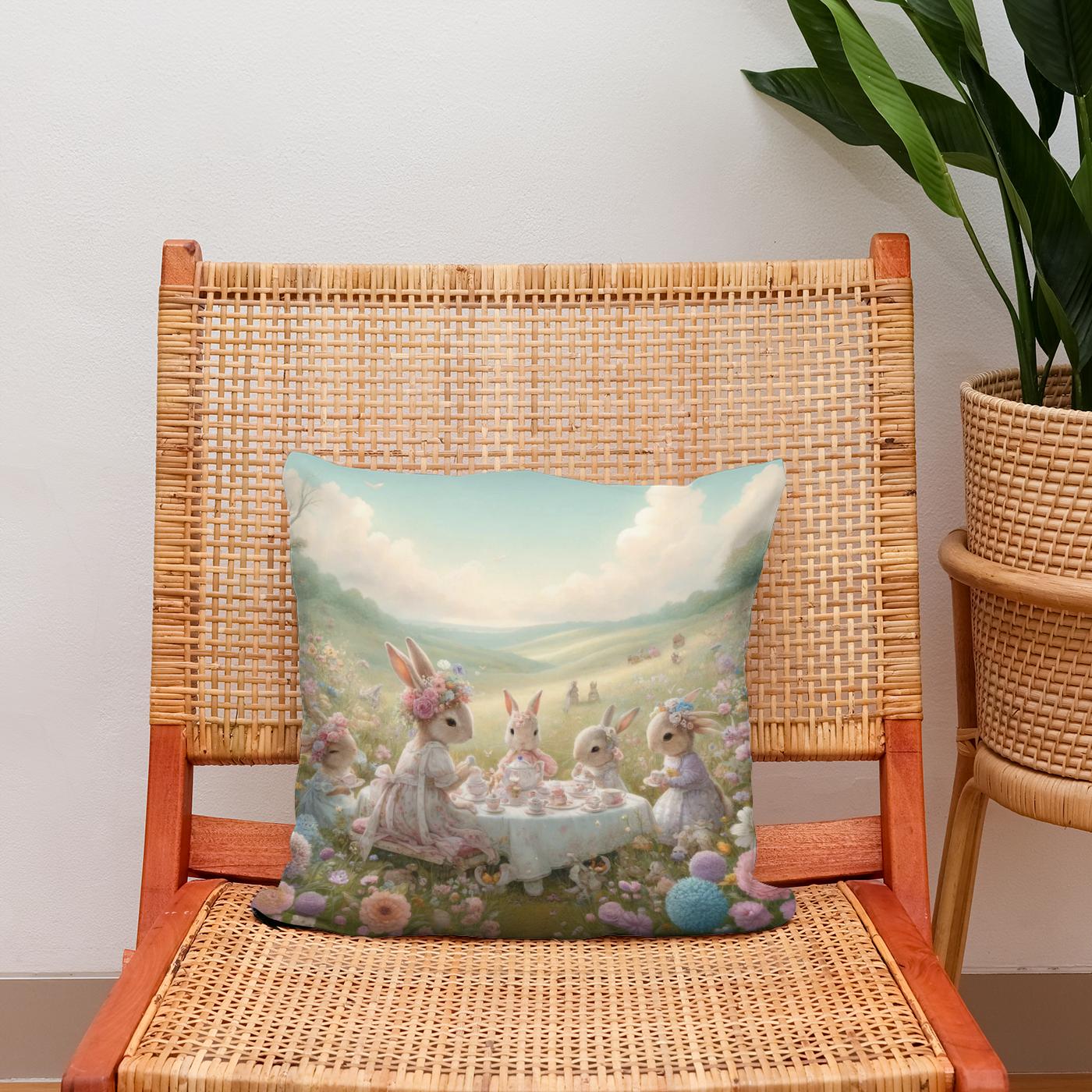 Rabbits' Tea Party Cotton Cushion