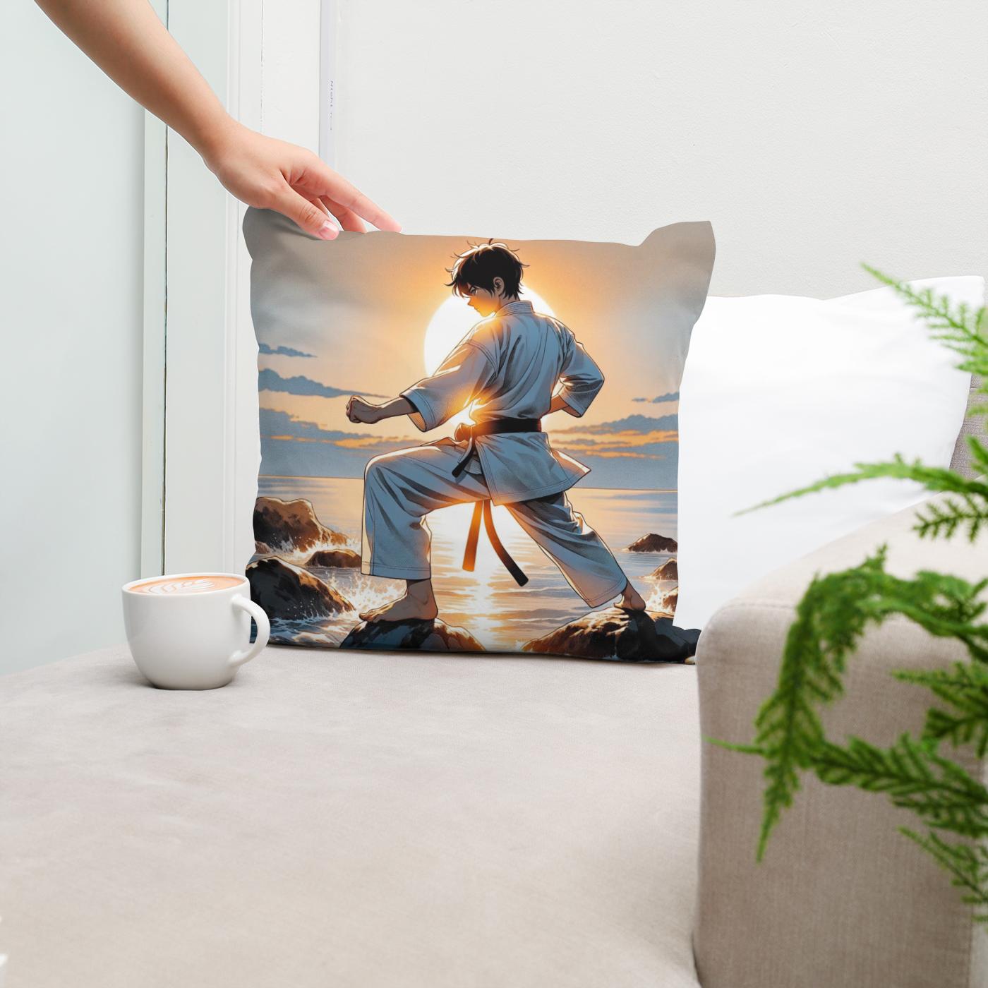 Karateka Sunrise Cotton Cushion