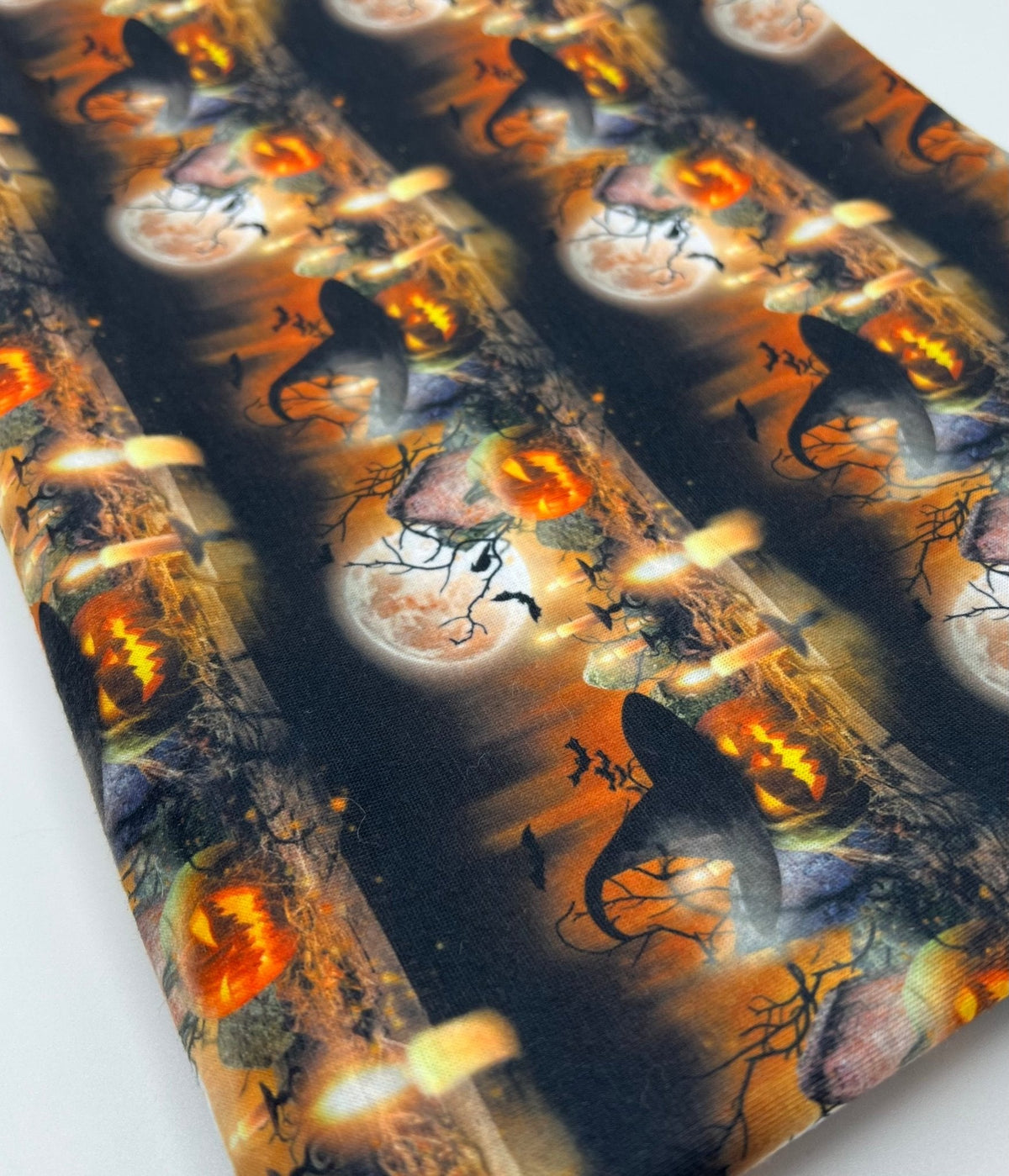 Halloween Pumpkin Candle Print Spun Poly Stretch Fabric