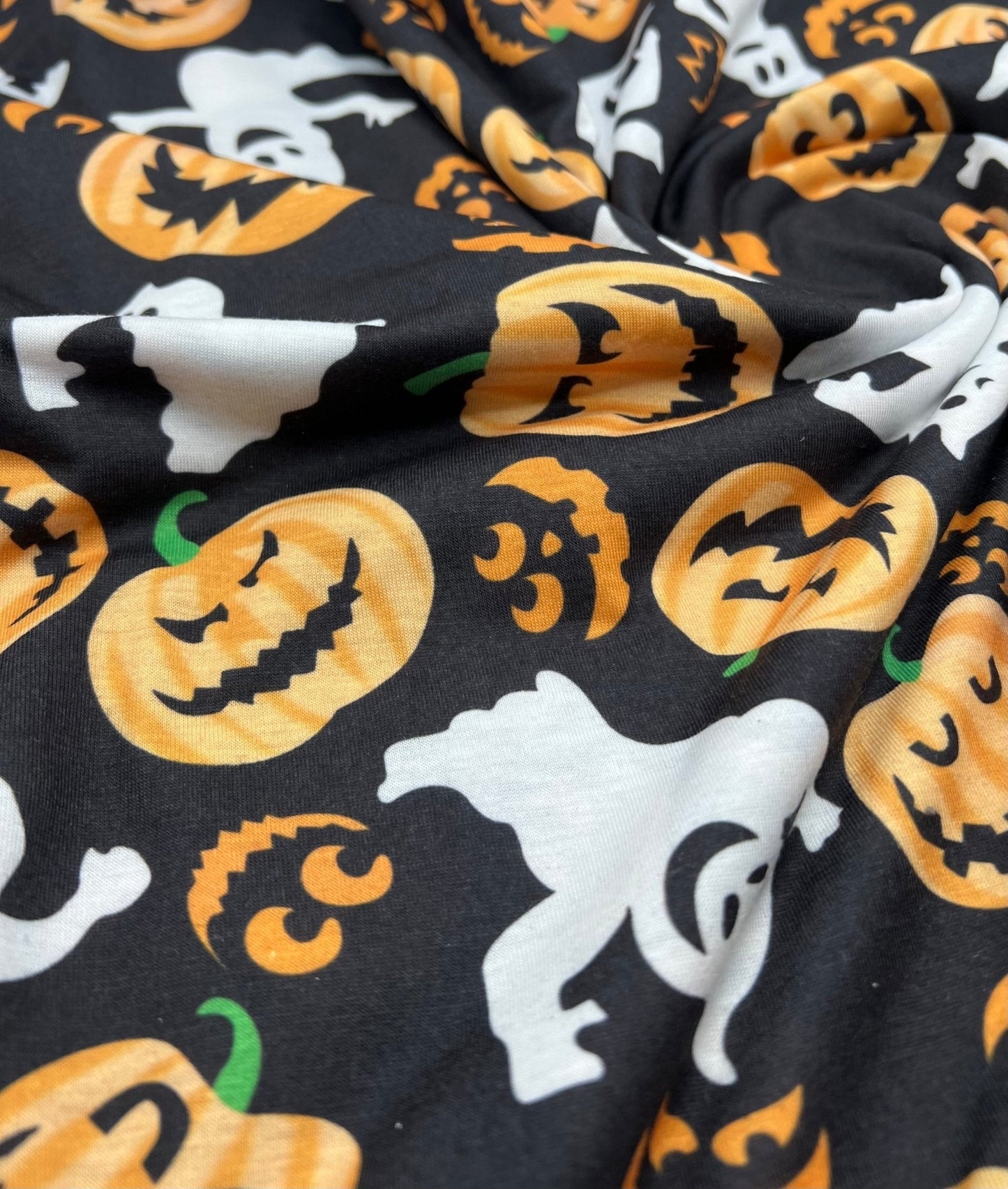 Halloween Pumpkin Ghost Print Spun Poly Stretch Fabric