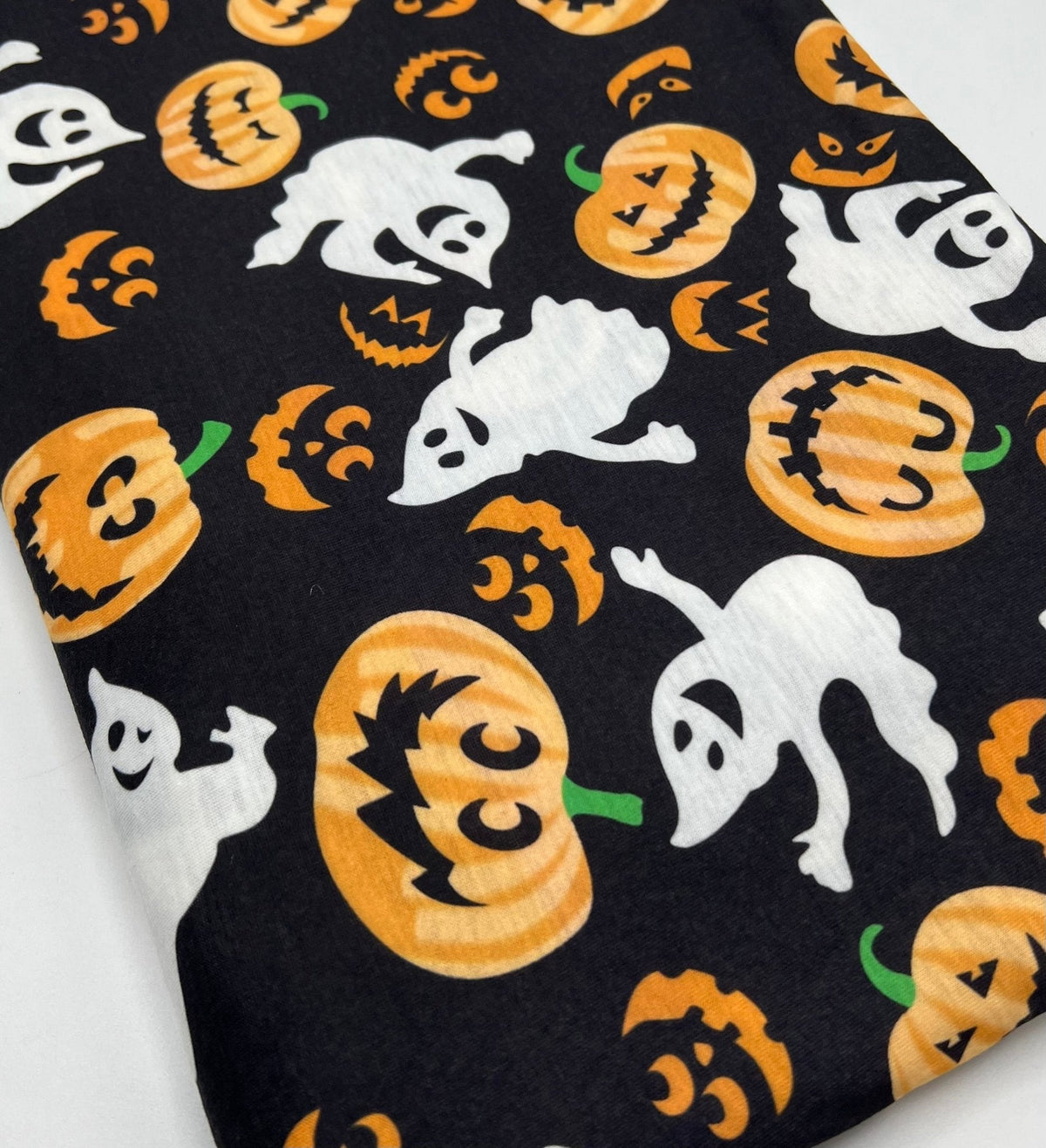 Halloween Pumpkin Ghost Print Spun Poly Stretch Fabric