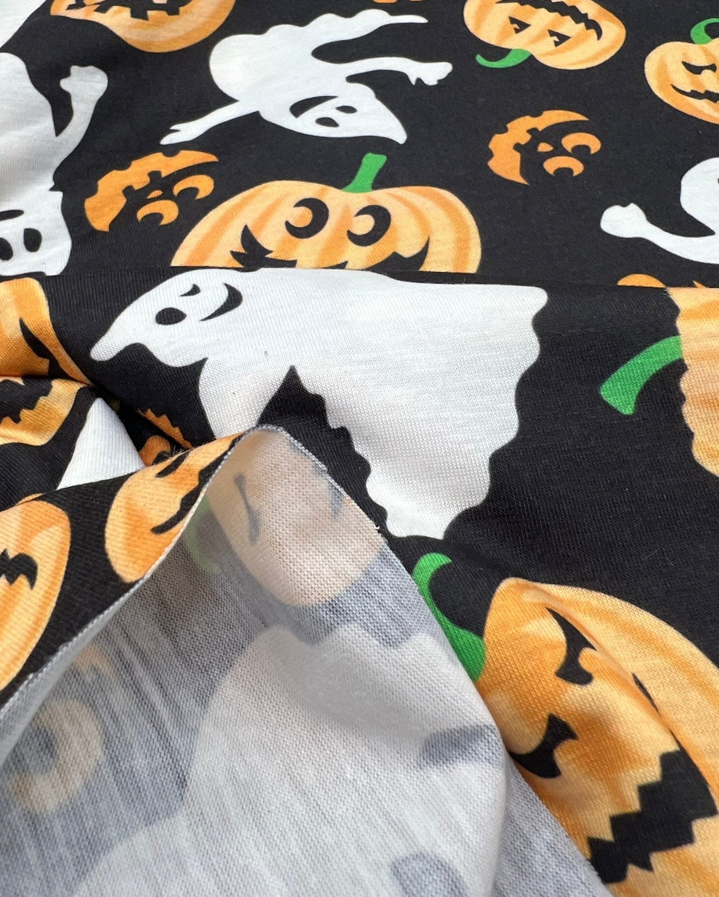 Halloween Pumpkin Ghost Print Spun Poly Stretch Fabric