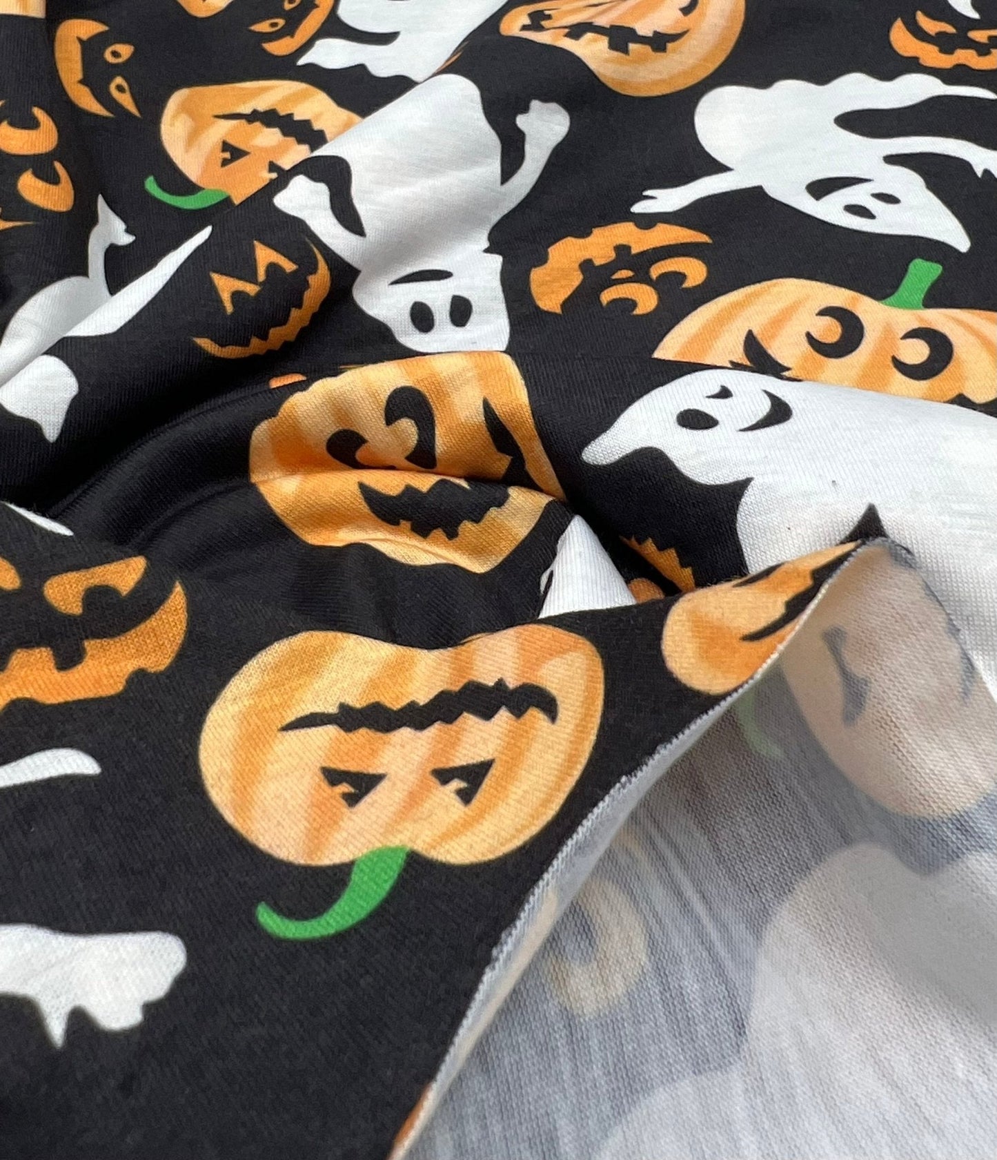 Halloween Pumpkin Ghost Print Spun Poly Stretch Fabric