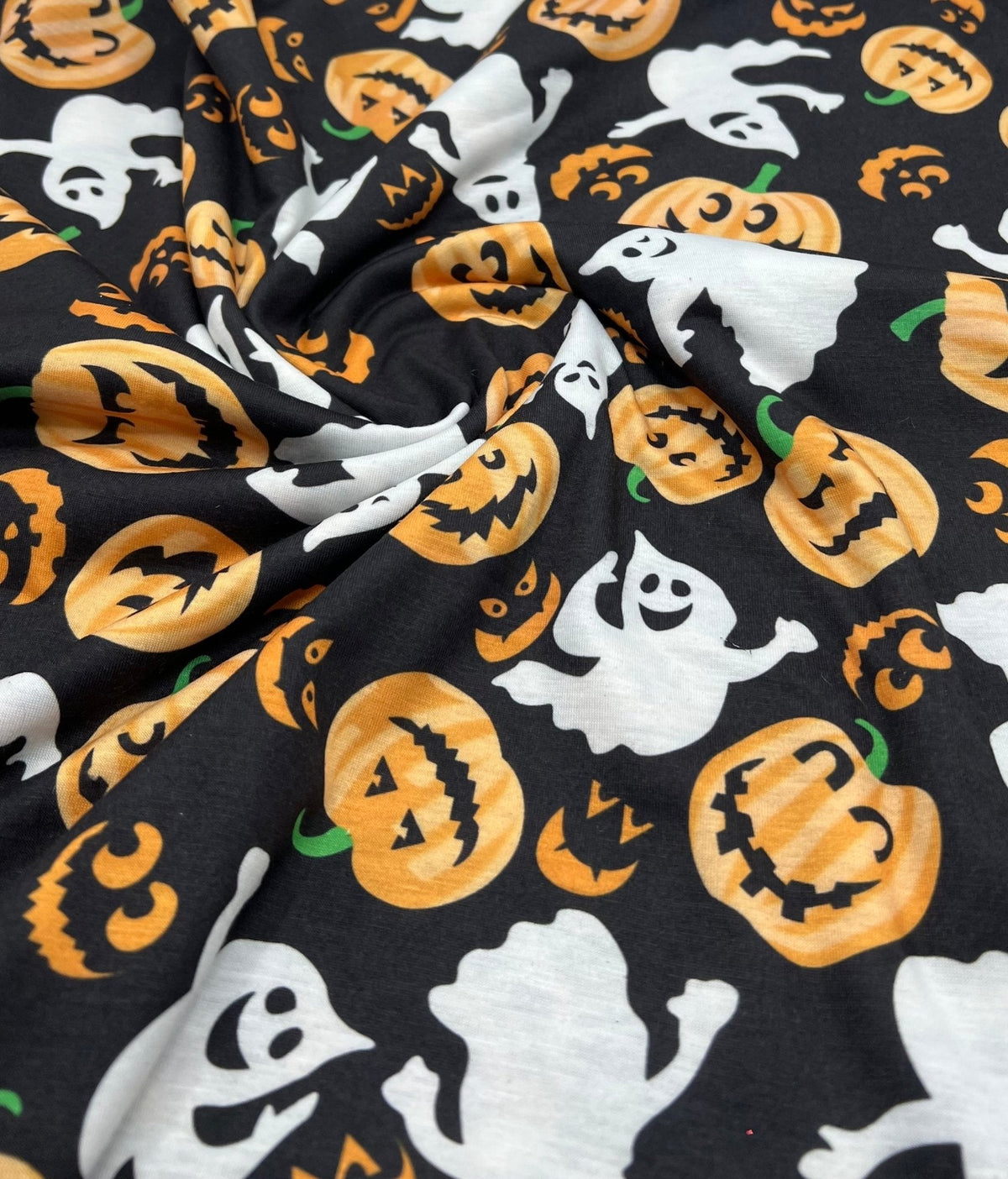 Halloween Pumpkin Ghost Print Spun Poly Stretch Fabric