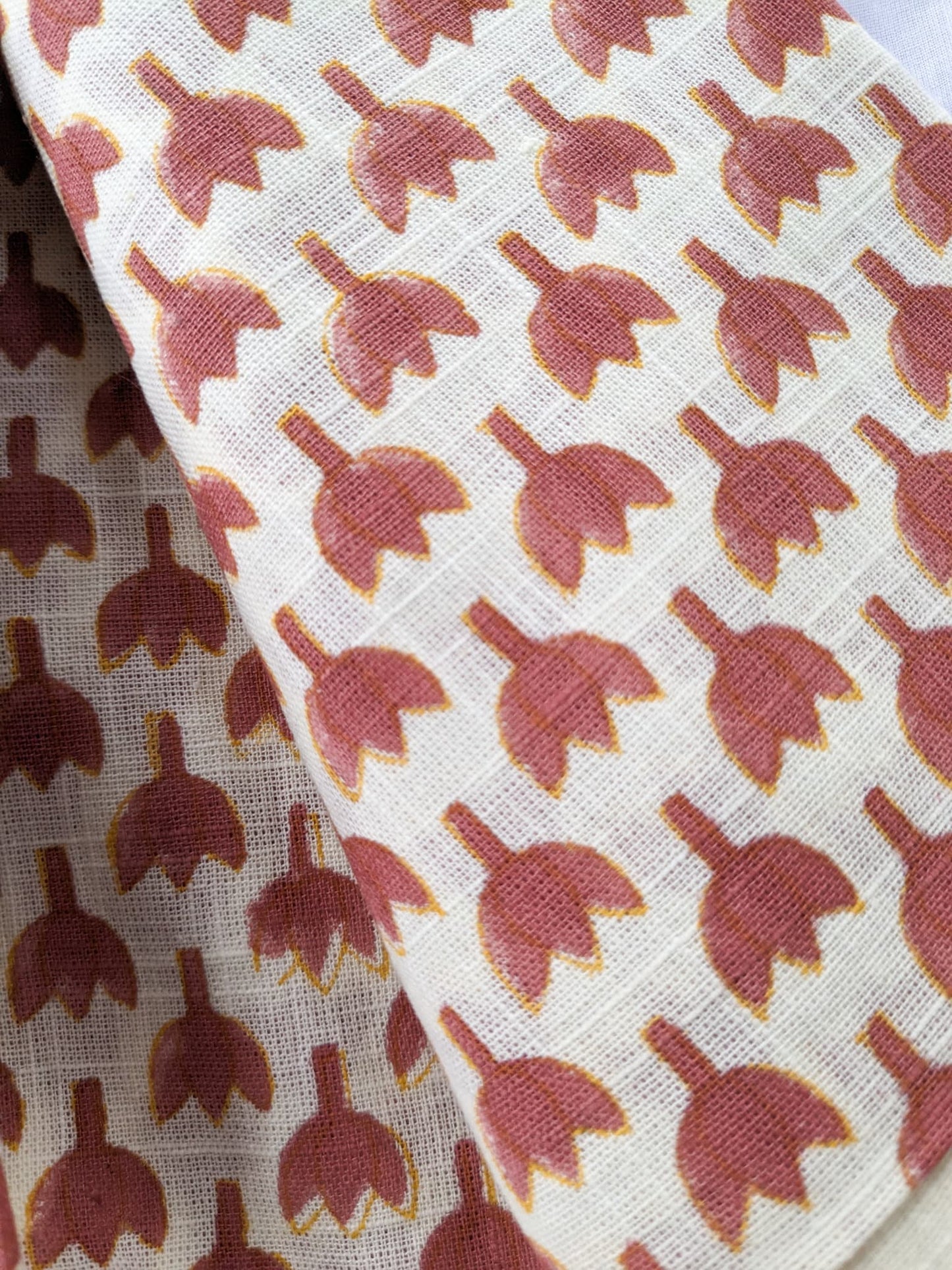 Hand block printed scarf, Indian cotton, red yellow flowers