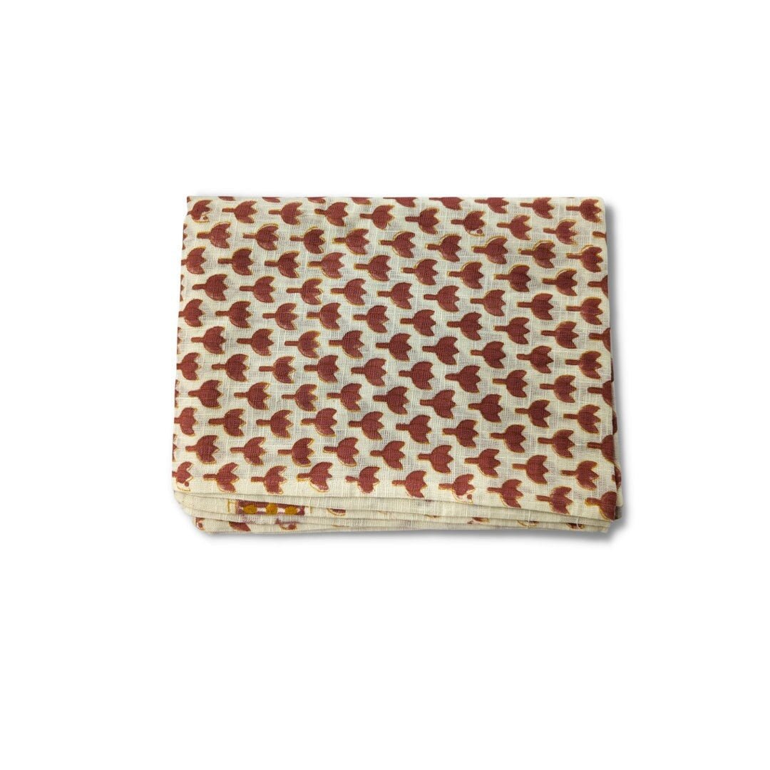 Hand block printed scarf, Indian cotton, red yellow flowers