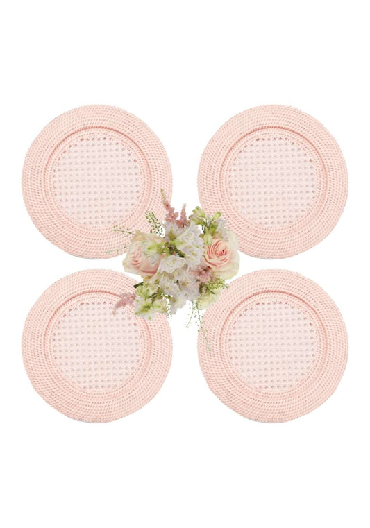 Harbour Island Round Rattan Charger Placemat Pink - Set of 4