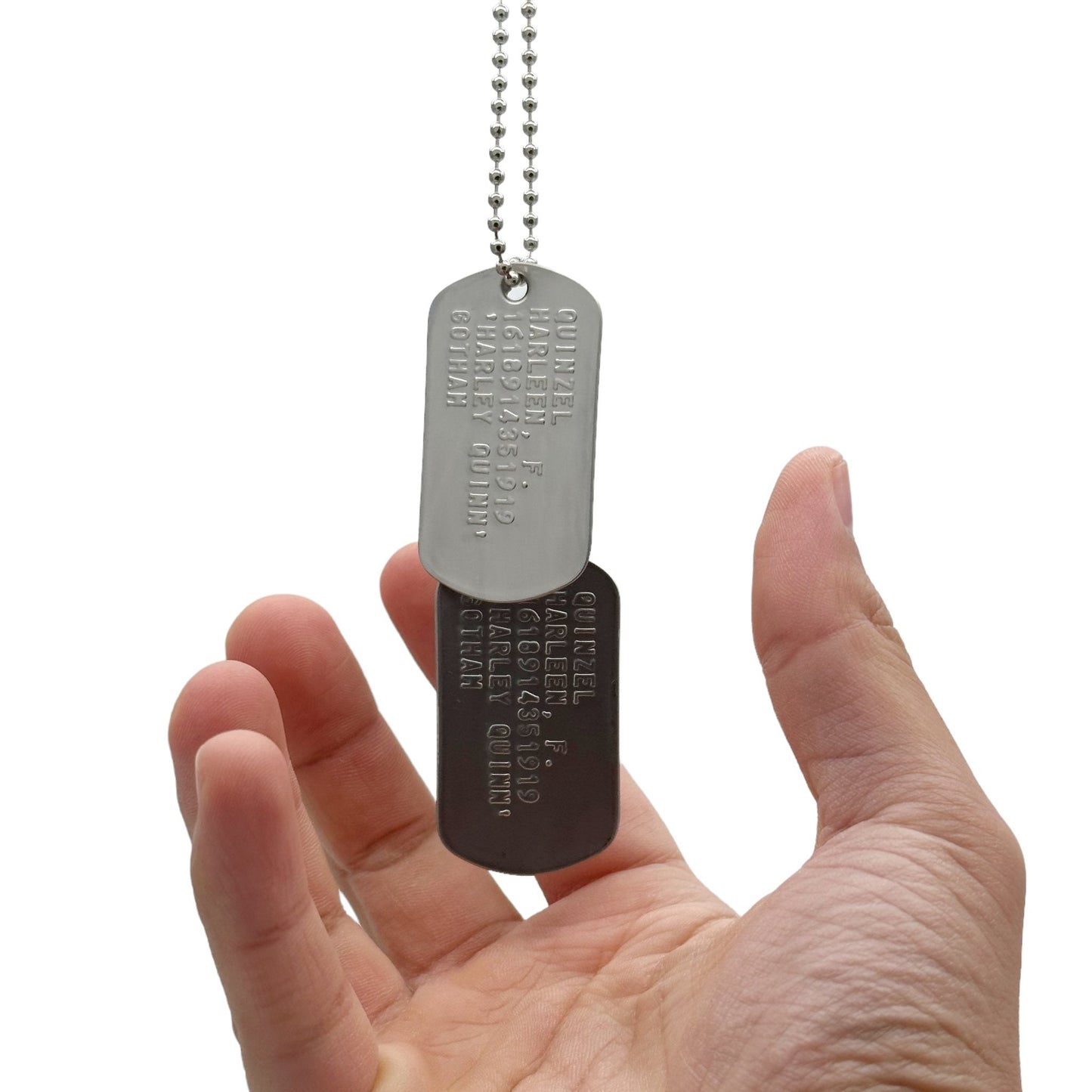 'Harley Quinn' Dog Tags - Costume Cosplay Prop Replica Military - Stainless Steel Chains Included
