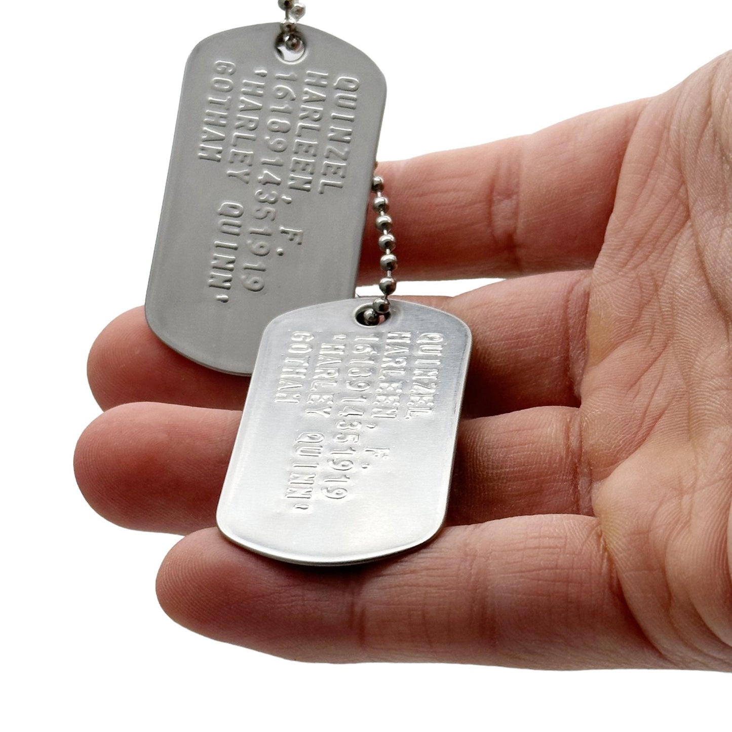'Harley Quinn' Dog Tags - Costume Cosplay Prop Replica Military - Stainless Steel Chains Included